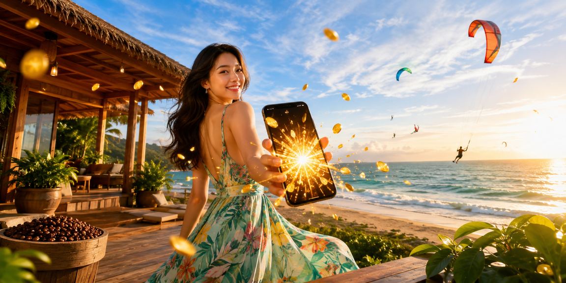 Người dùng trải nghiệm casino trên điện thoại cạnh tách cà phê tại Mũi Né